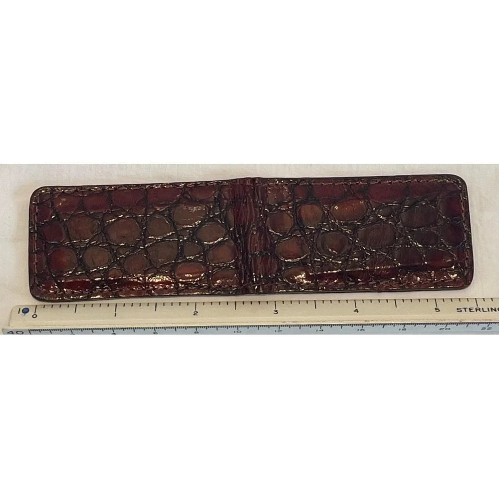Vintage‎ Genuine Alligator Leather Magnetic Money Clip Dark Brown Exotic Skin